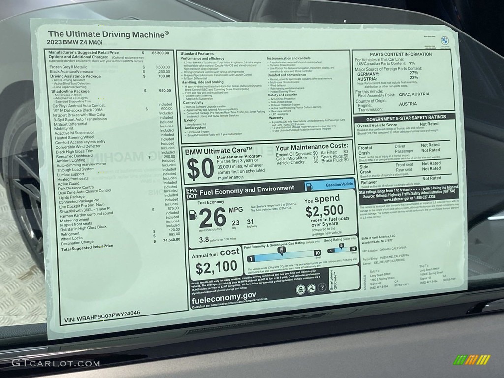 2023 BMW Z4 sDrive M40i Window Sticker Photo #146164395