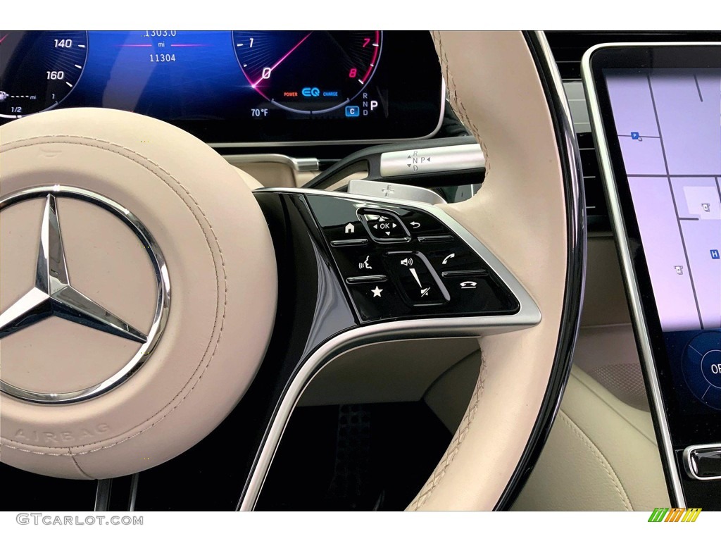 2022 Mercedes-Benz S 580 4Matic Sedan Macchiato Beige/Magma gray Steering Wheel Photo #146165337