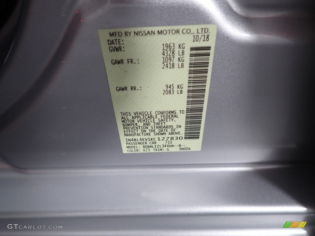 2019 Altima SL - Brilliant Silver Metallic / Charcoal photo #35