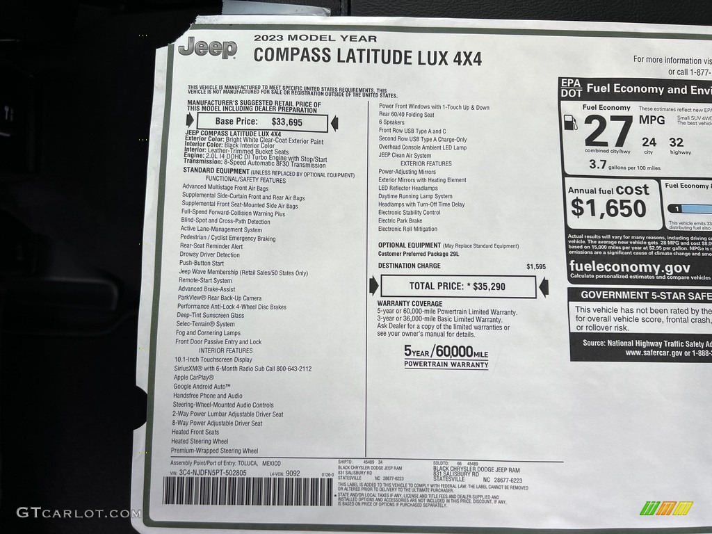 2023 Jeep Compass Latitude Lux 4x4 Window Sticker Photos