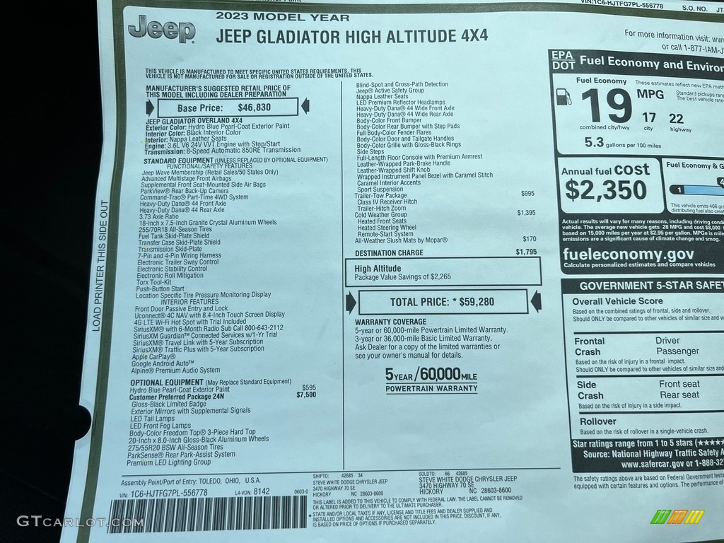 2023 Gladiator High Altitude 4x4 - Hydro Blue Pearl / Black photo #29