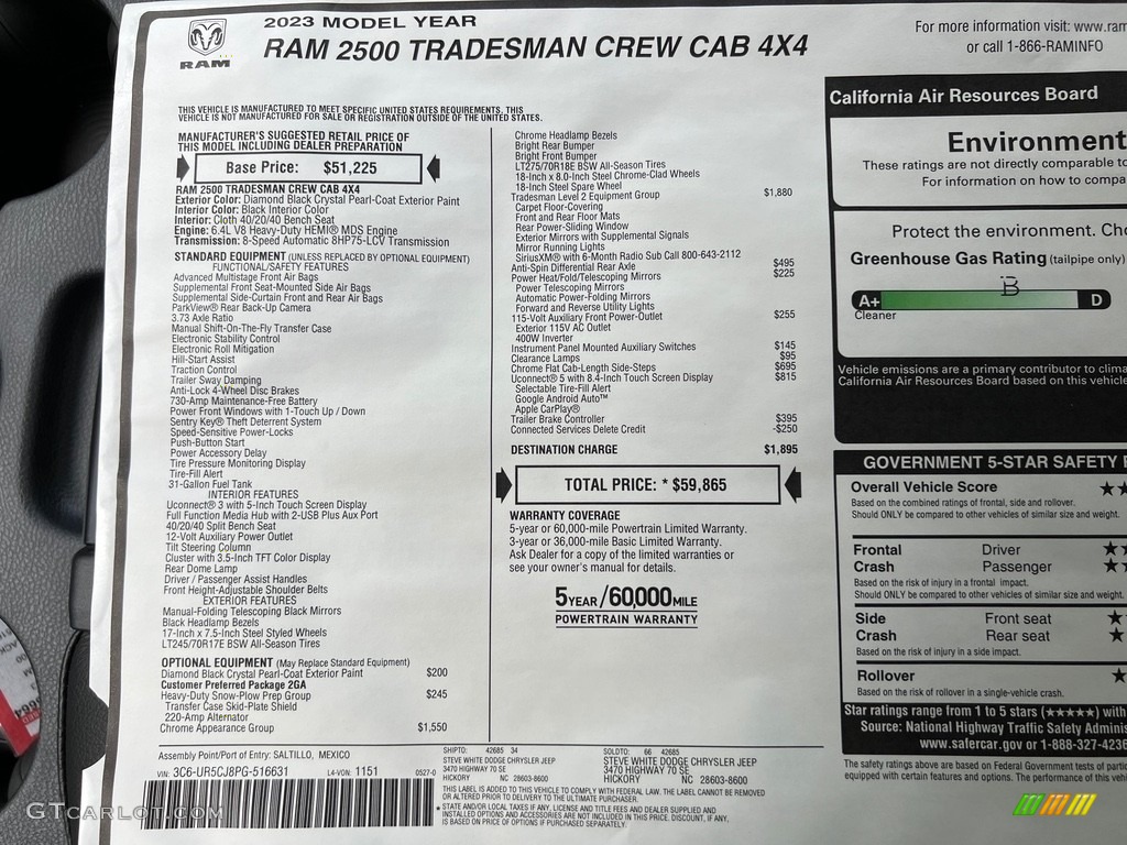 2023 Ram 2500 Tradesman Crew Cab 4x4 Window Sticker Photo #146180304