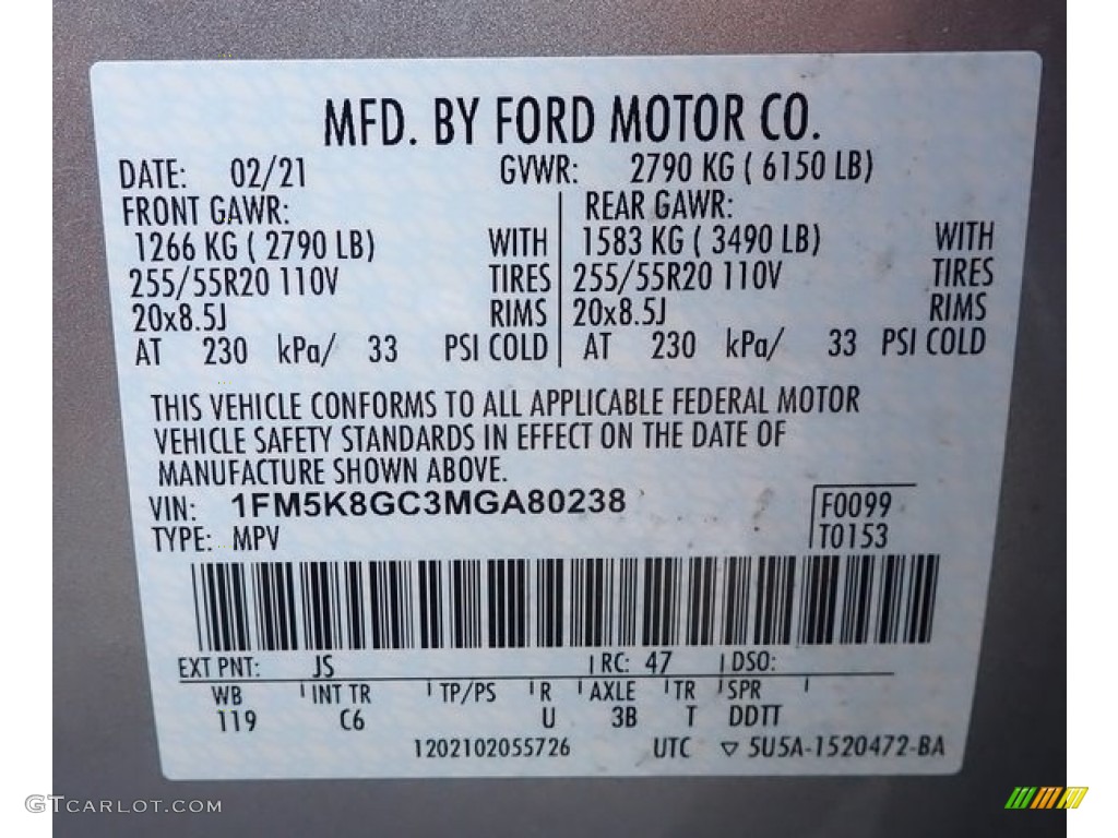 2021 Ford Explorer ST 4WD Color Code Photos