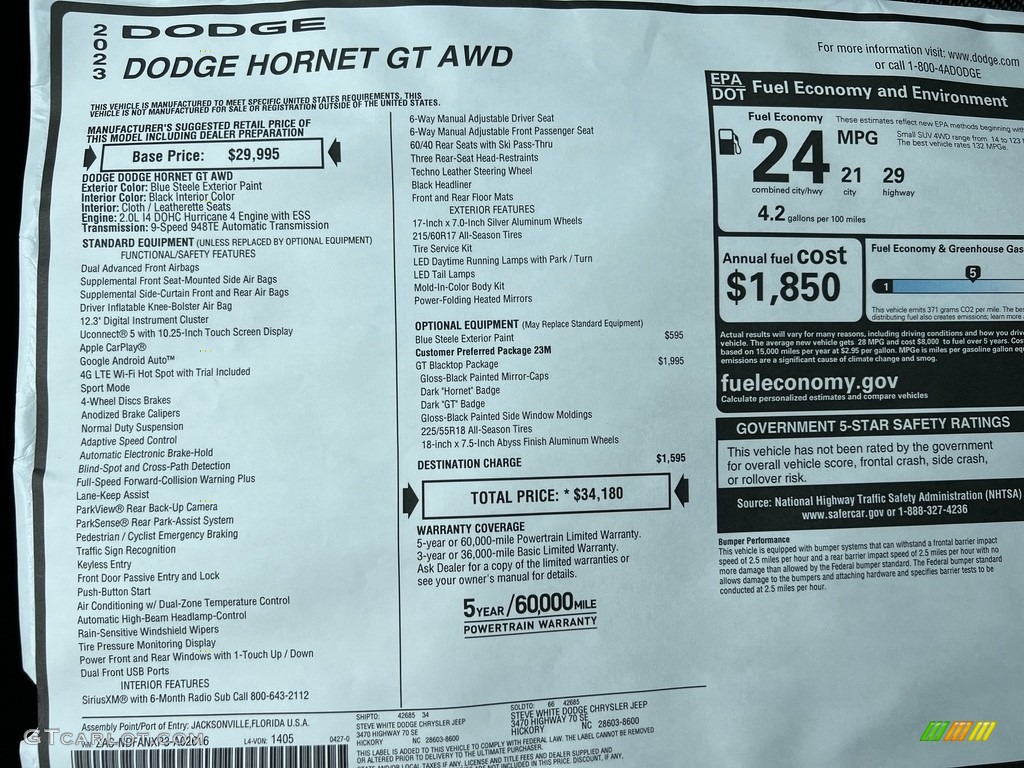 2023 Dodge Hornet GT AWD Window Sticker Photos