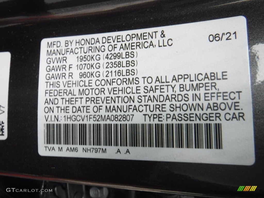 2021 Accord Color Code NH797M for Modern Steel Metallic Photo #146192082
