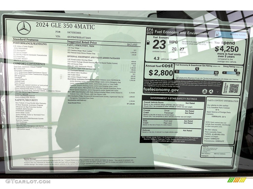2024 Mercedes-Benz GLE 350 4Matic Window Sticker Photo #146193759