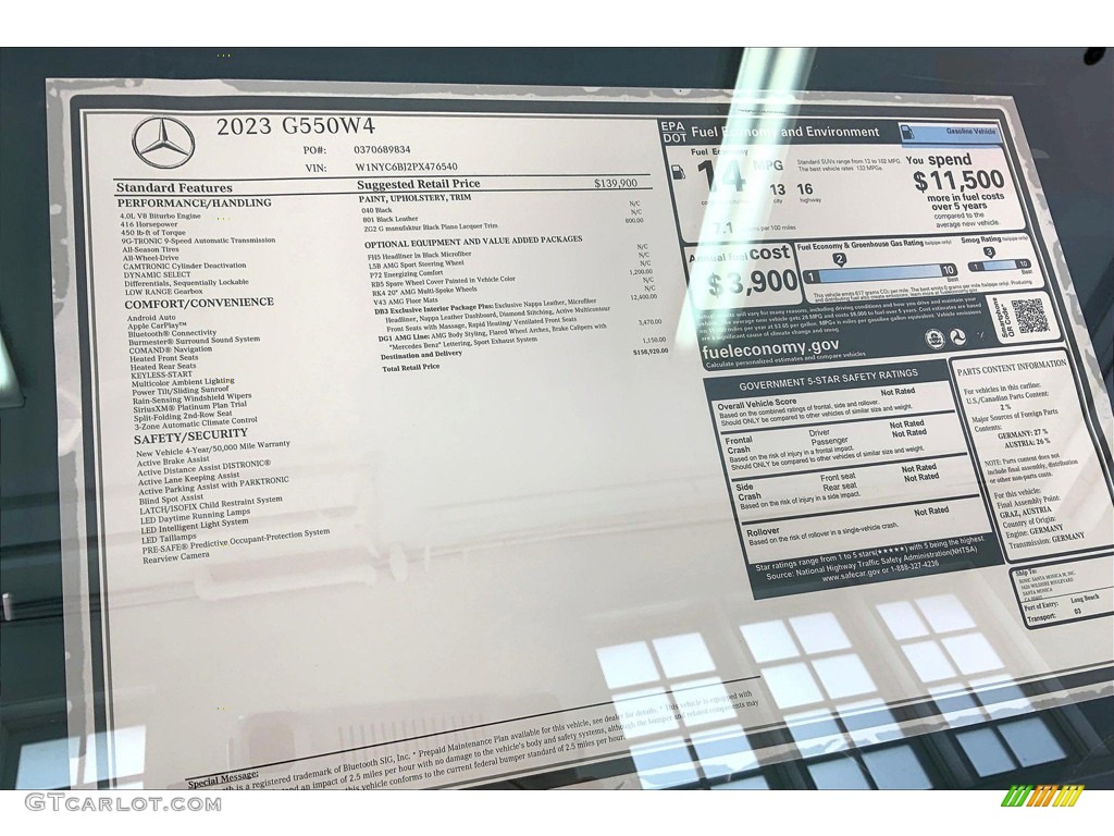 2023 Mercedes-Benz G 550 Window Sticker Photos
