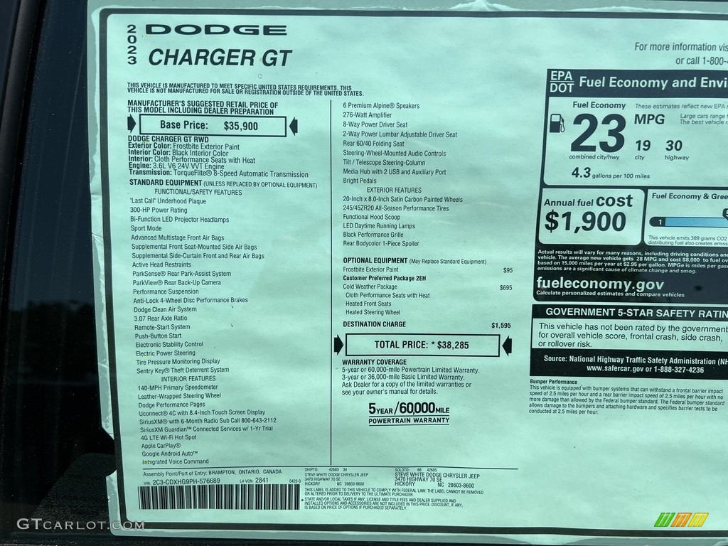 2023 Dodge Charger GT Window Sticker Photos
