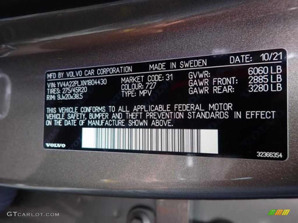 2022 XC90 T6 AWD Inscription - Pebble Gray Metallic / Amber photo #42