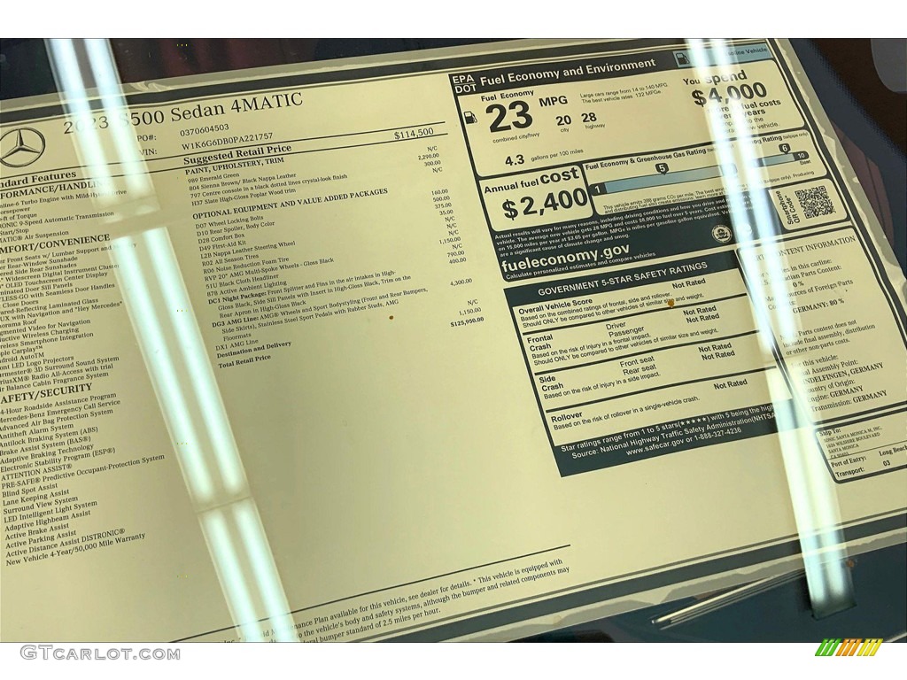 2023 Mercedes-Benz S 500 4Matic Sedan Window Sticker Photo #146197734