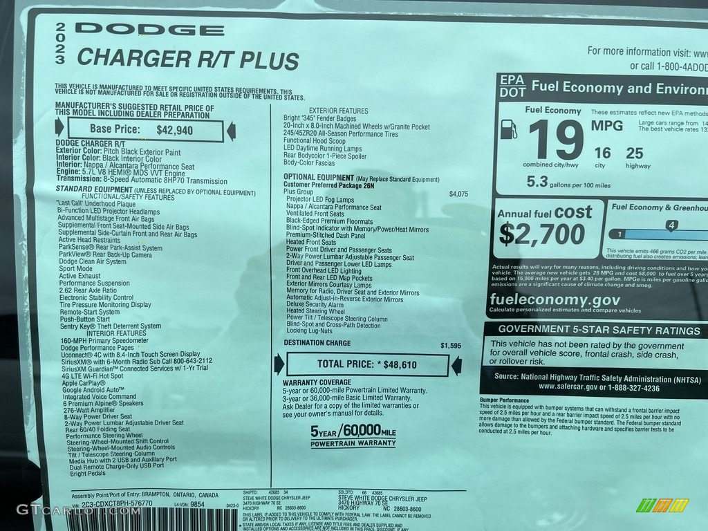 2023 Dodge Charger R/T Plus Window Sticker Photos