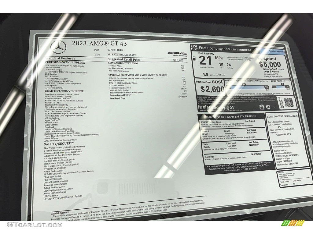 2023 Mercedes-Benz AMG GT 43 Window Sticker Photos