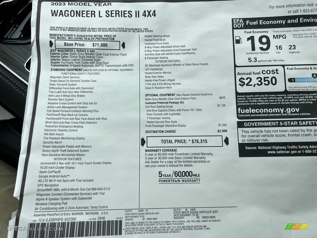 2023 Jeep Wagoneer L Series II 4x4 Window Sticker Photos
