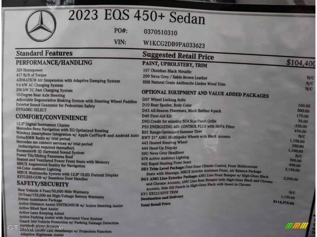 2023 Mercedes-Benz EQS 450+ Sedan Window Sticker Photos