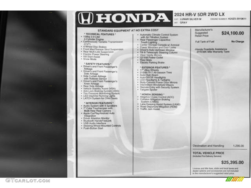2024 Honda HR-V LX Window Sticker Photo #146204429
