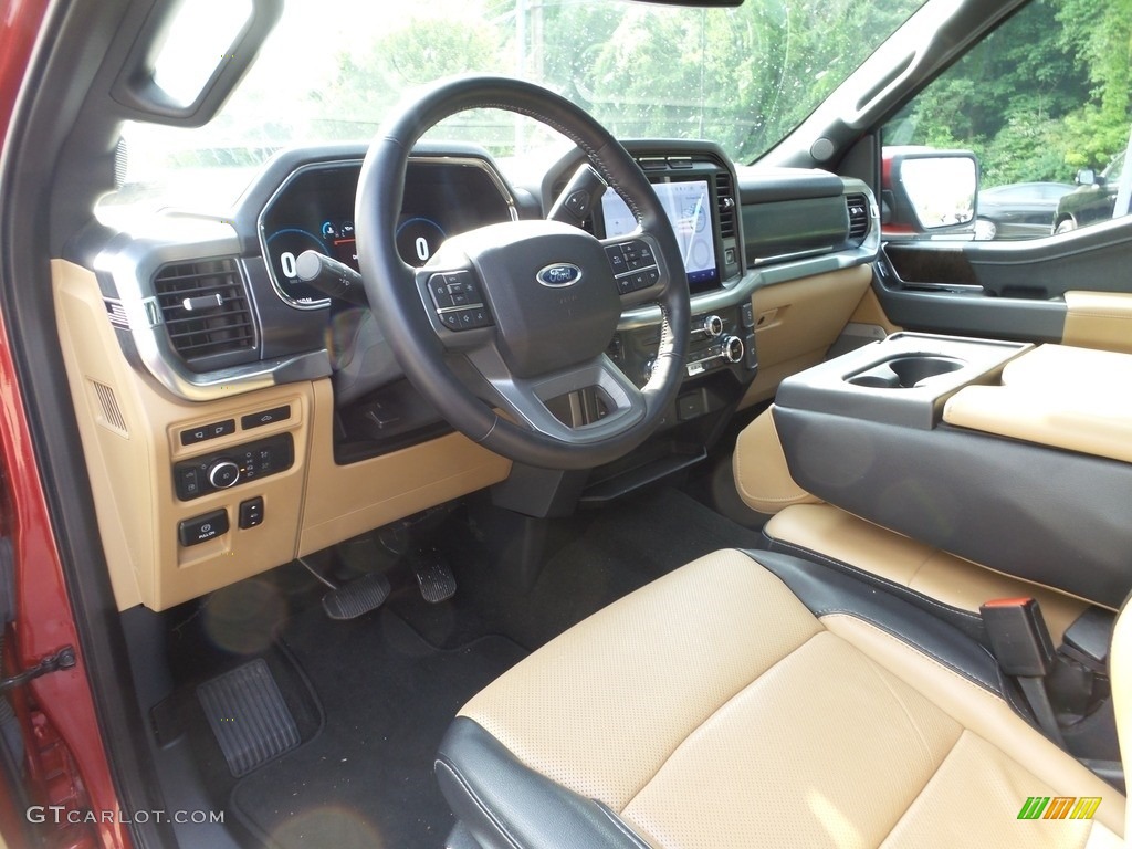 Black/Baja Tan Interior 2022 Ford F150 Lariat SuperCrew 4x4 Photo #146204845