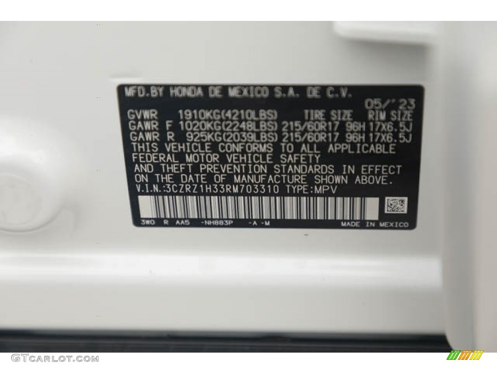 2024 HR-V Color Code NH883P for Platinum White Pearl Photo #146205939