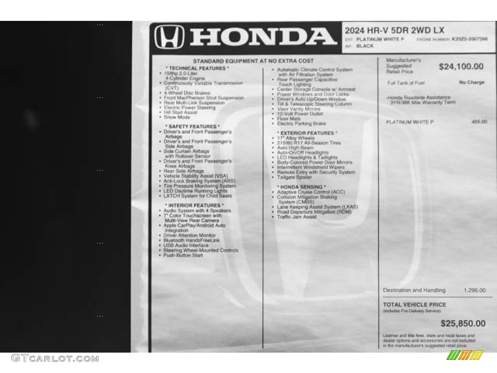 2025 Honda HRV LX Window Sticker Photos