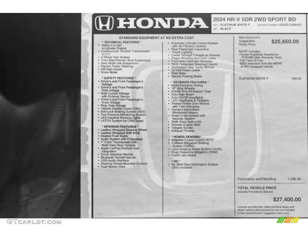 2024 Honda HR-V Sport Window Sticker Photo #146208390