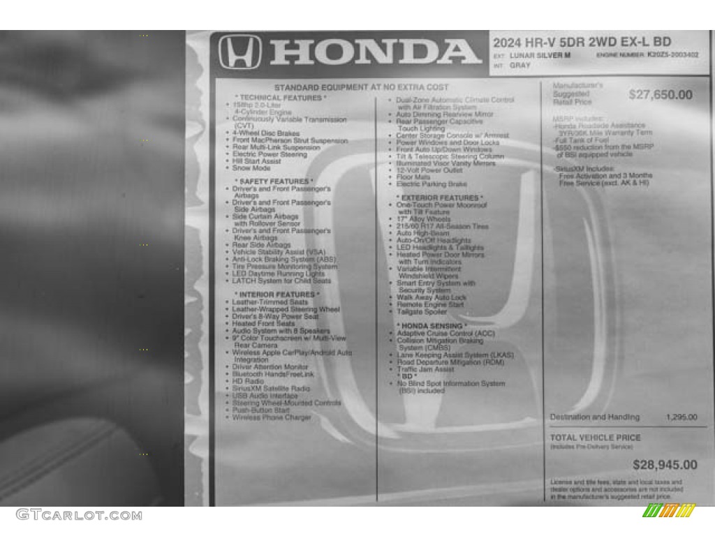 2024 Honda HR-V EX-L Window Sticker Photo #146209224