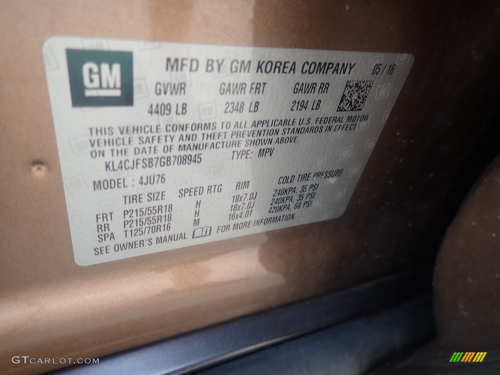 2016 Encore Convenience AWD - River Rock Metallic / Ebony photo #27