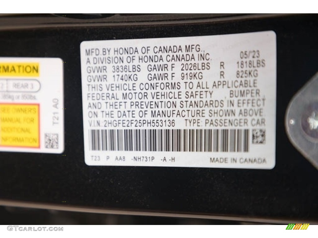 2023 Civic Color Code NH731P for Crystal Black Pearl Photo #146214789