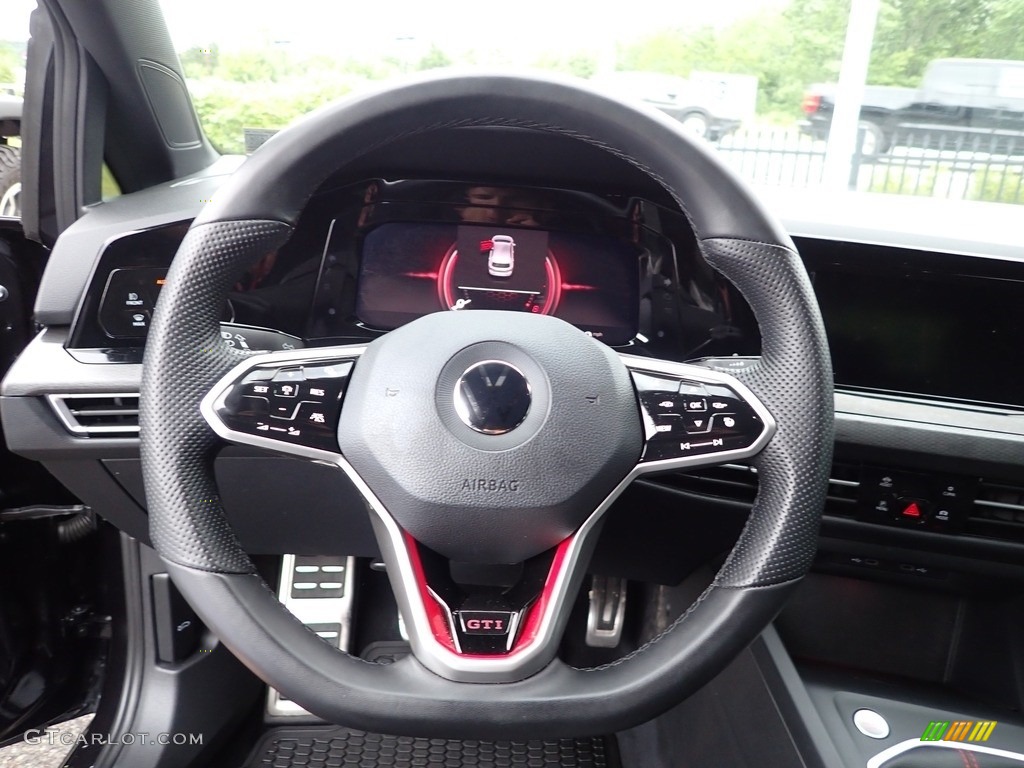 2022 Volkswagen Golf GTI S Titan Black/Scalepaper Plaid Steering Wheel Photo #146221099