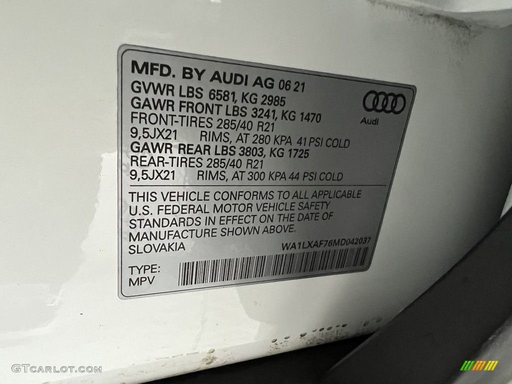2021 Q7 55 Premium Plus quattro - Carrara White / Black photo #25