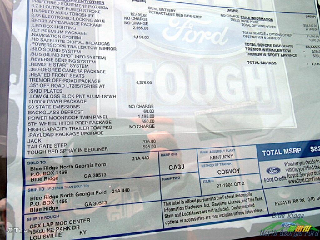 2023 Ford F250 Super Duty XLT Tremor Crew Cab 4x4 Window Sticker Photo #146239818