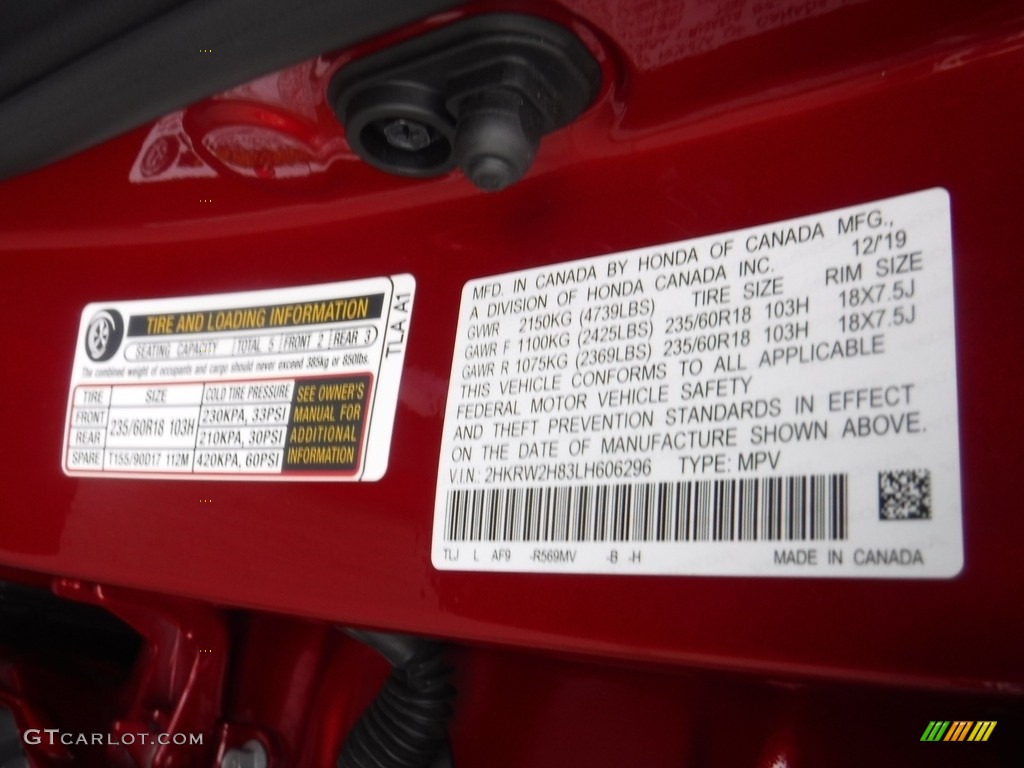 2020 CR-V EX-L AWD - Radiant Red Metallic / Black photo #33