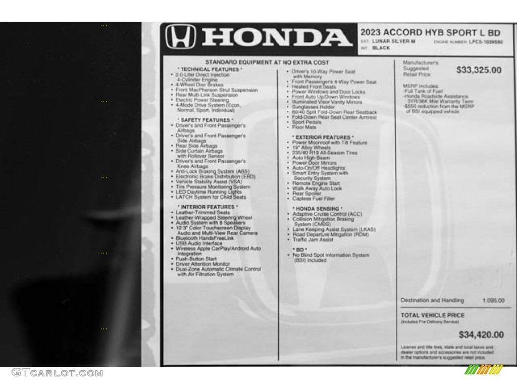 2023 Honda Accord Sport-L Hybrid Window Sticker Photos