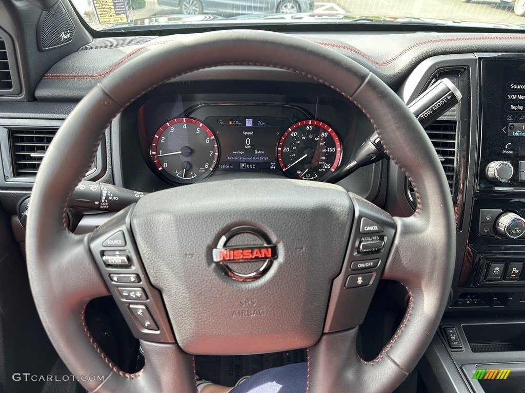 2021 Nissan Titan Pro-4X Crew Cab 4x4 Charcoal Steering Wheel Photo #146242389