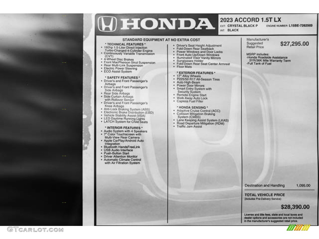 2023 Honda Accord LX Window Sticker Photo #146245671