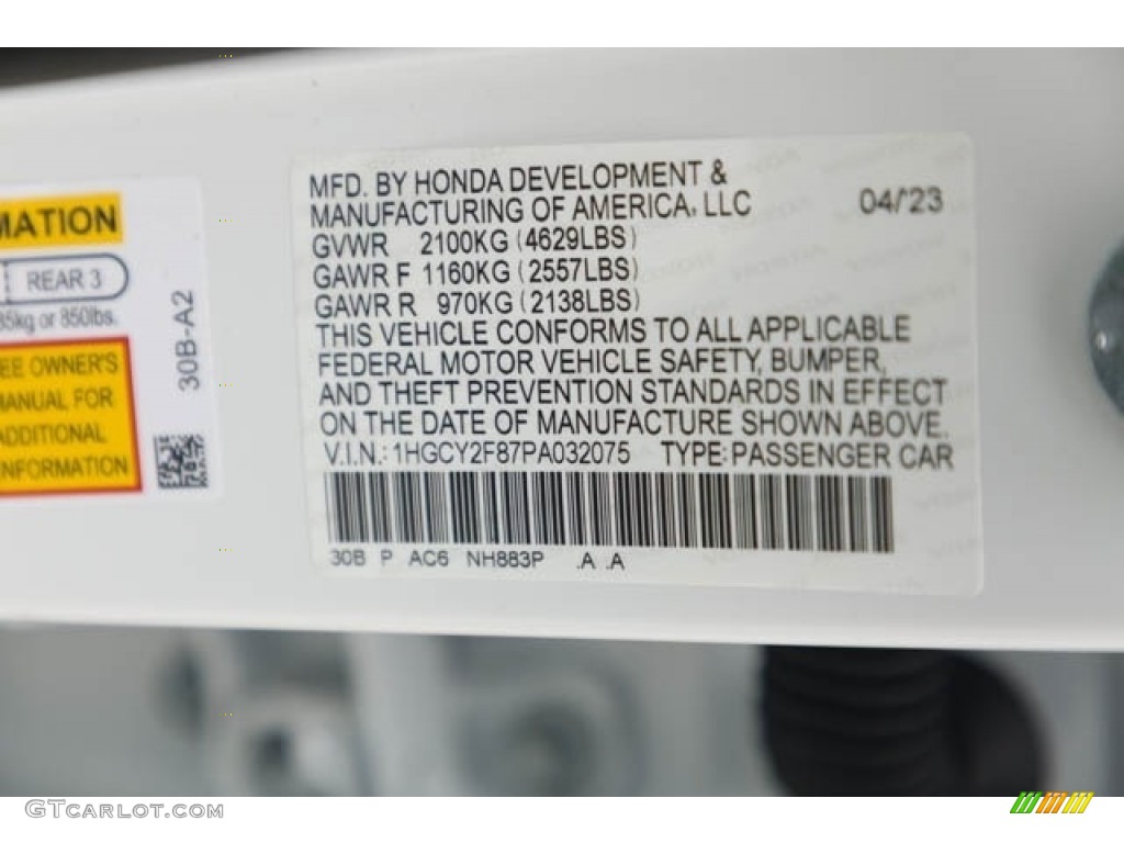 2023 Accord Color Code NH883P for Platinum White Pearl Photo #146246631