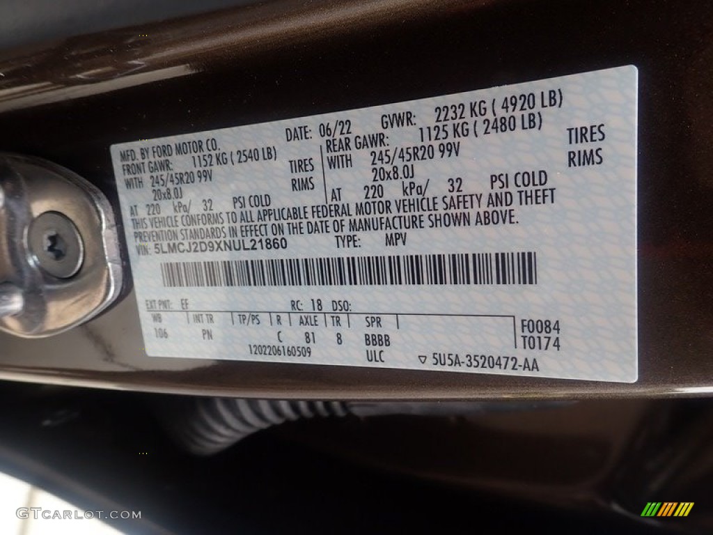 2022 Lincoln Corsair Reserve AWD Color Code Photos