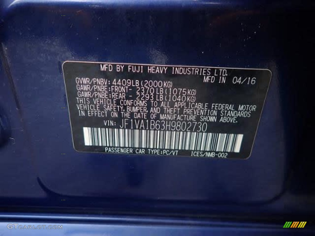 2017 WRX  - Lapis Blue Pearl / Carbon Black photo #37