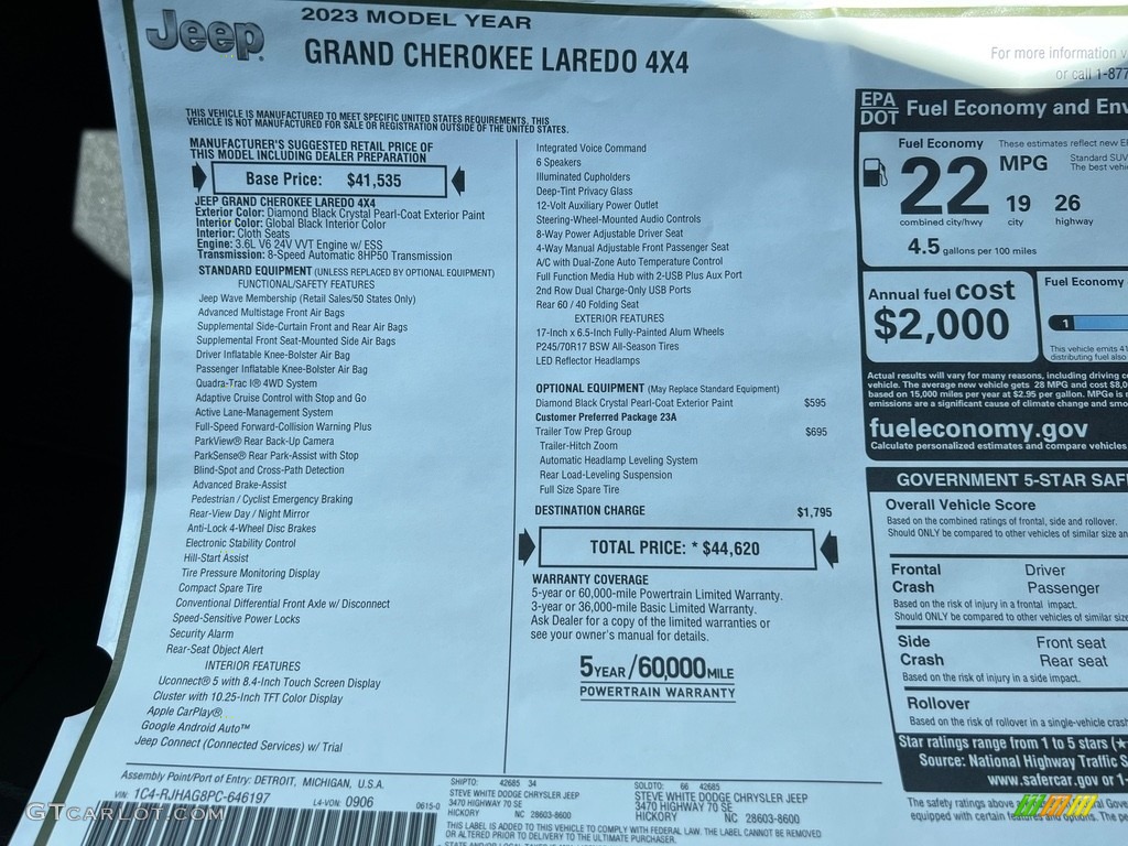 2023 Jeep Grand Cherokee Laredo 4x4 Window Sticker Photos