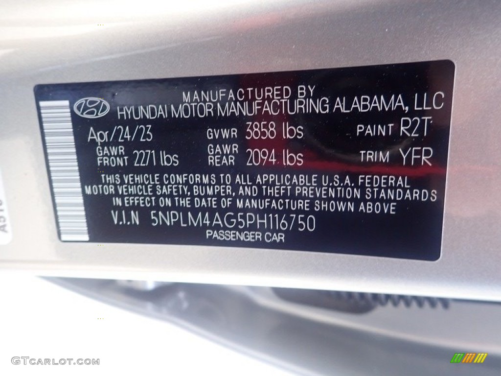 2023 Elantra Color Code R2T for Shimmering Silver Pearl Photo #146255577