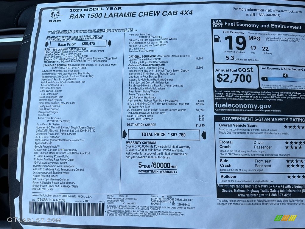 2023 Ram 1500 Laramie Crew Cab 4x4 Window Sticker Photos