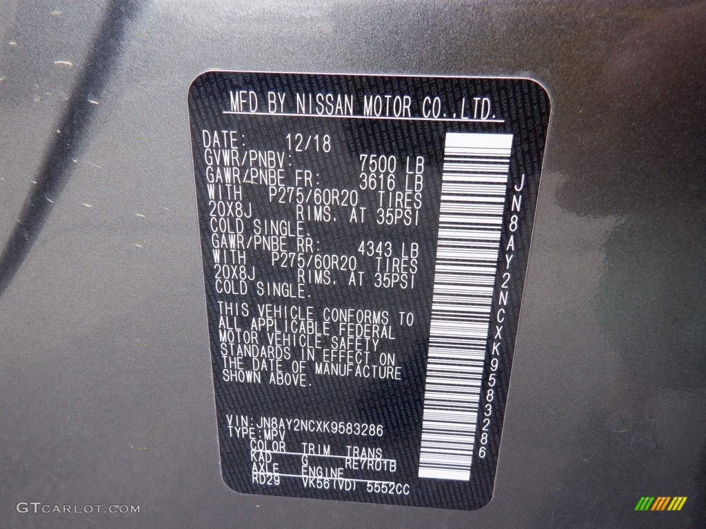 2019 Armada Platinum 4x4 - Gun Metallic / Charcoal photo #42