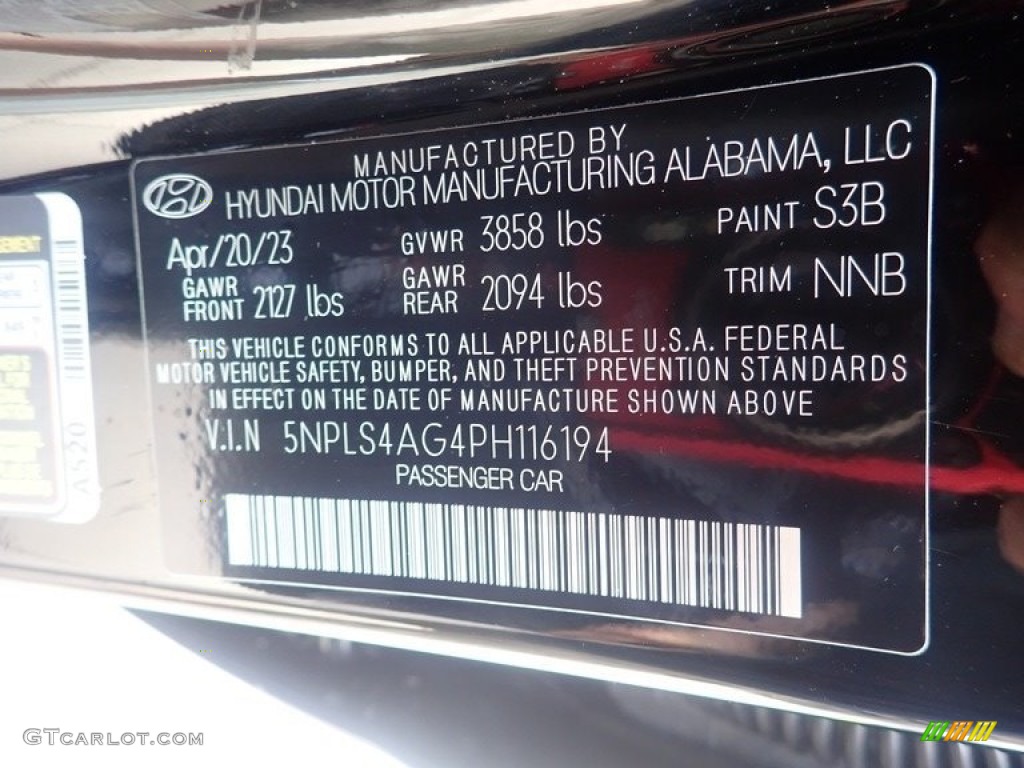 2023 Elantra Color Code S3B for Phantom Black Photo #146265737