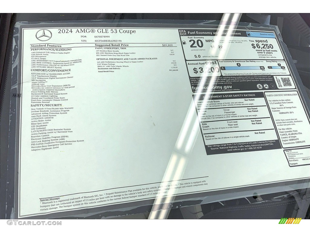 2024 Mercedes-Benz GLE 53 AMG 4Matic Coupe Window Sticker Photo #146267228