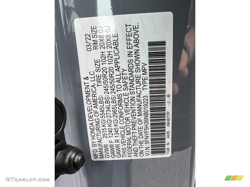 2022 Honda Pilot Sport Color Code Photos