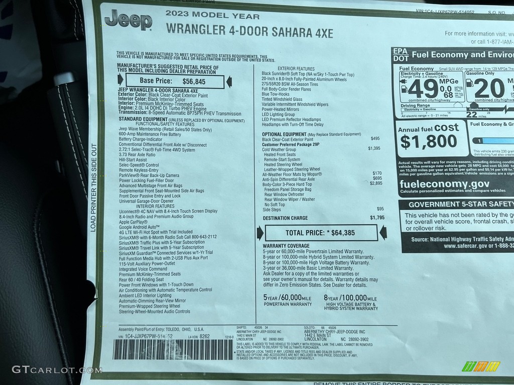 2023 Jeep Wrangler Unlimited Sahara 4XE Hybrid Window Sticker Photo #146272061