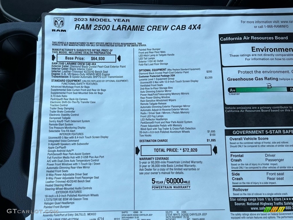 2023 Ram 2500 Laramie Crew Cab 4x4 Window Sticker Photos