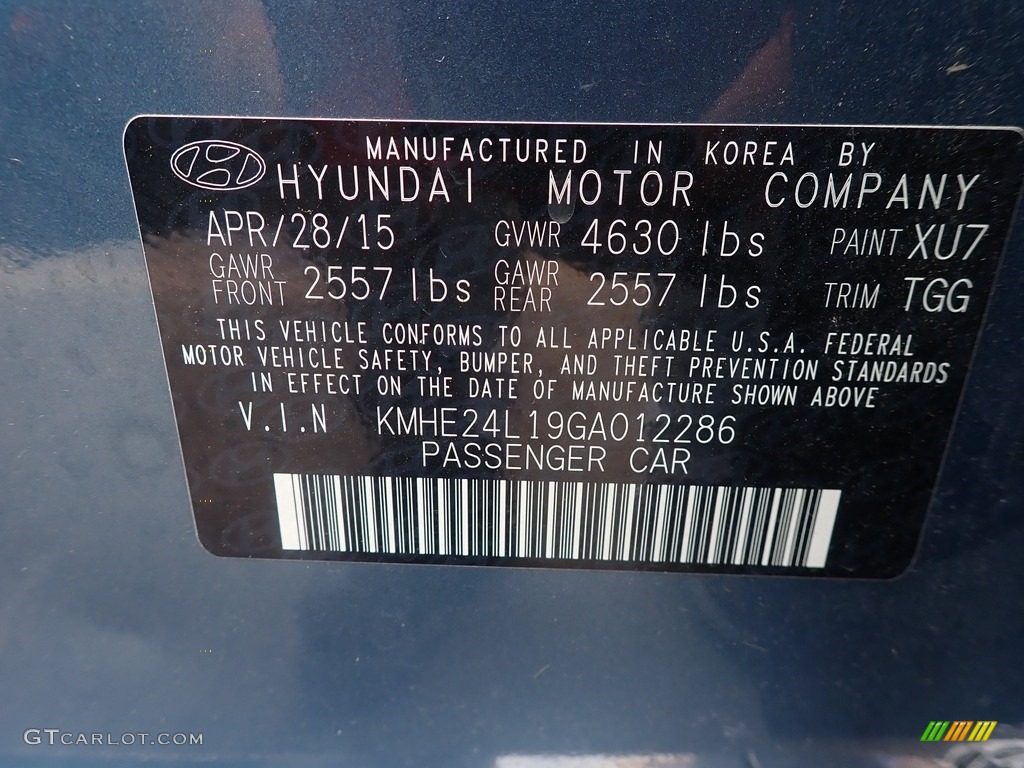 2016 Sonata Hybrid Color Code XU7 for Graphite Blue Pearl Photo #146280949