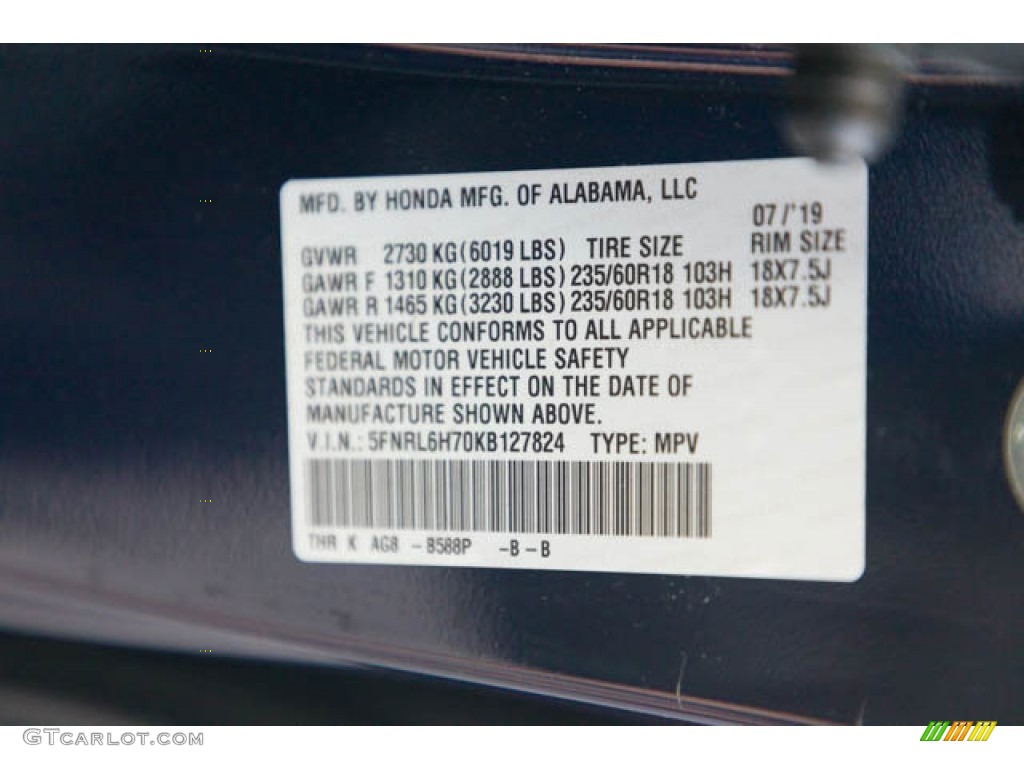 2019 Odyssey EX-L - Obsidian Blue Pearl / Gray photo #40