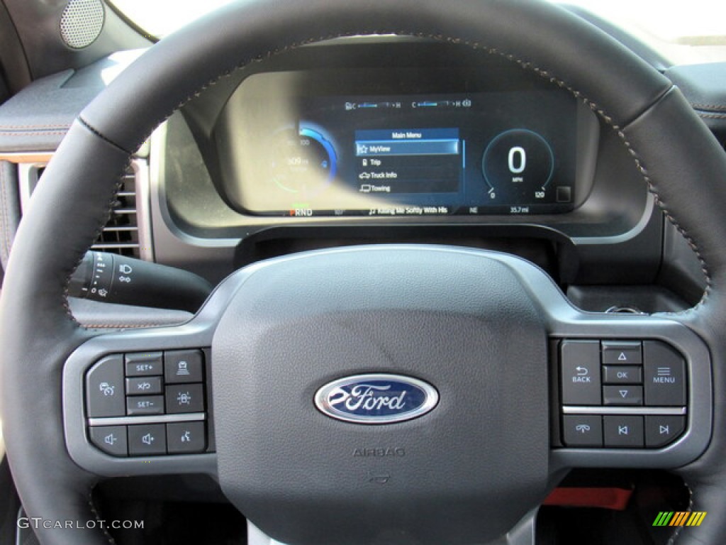 2023 Ford F150 Lightning Lariat 4x4 Black/Slate Gray Steering Wheel Photo #146282971