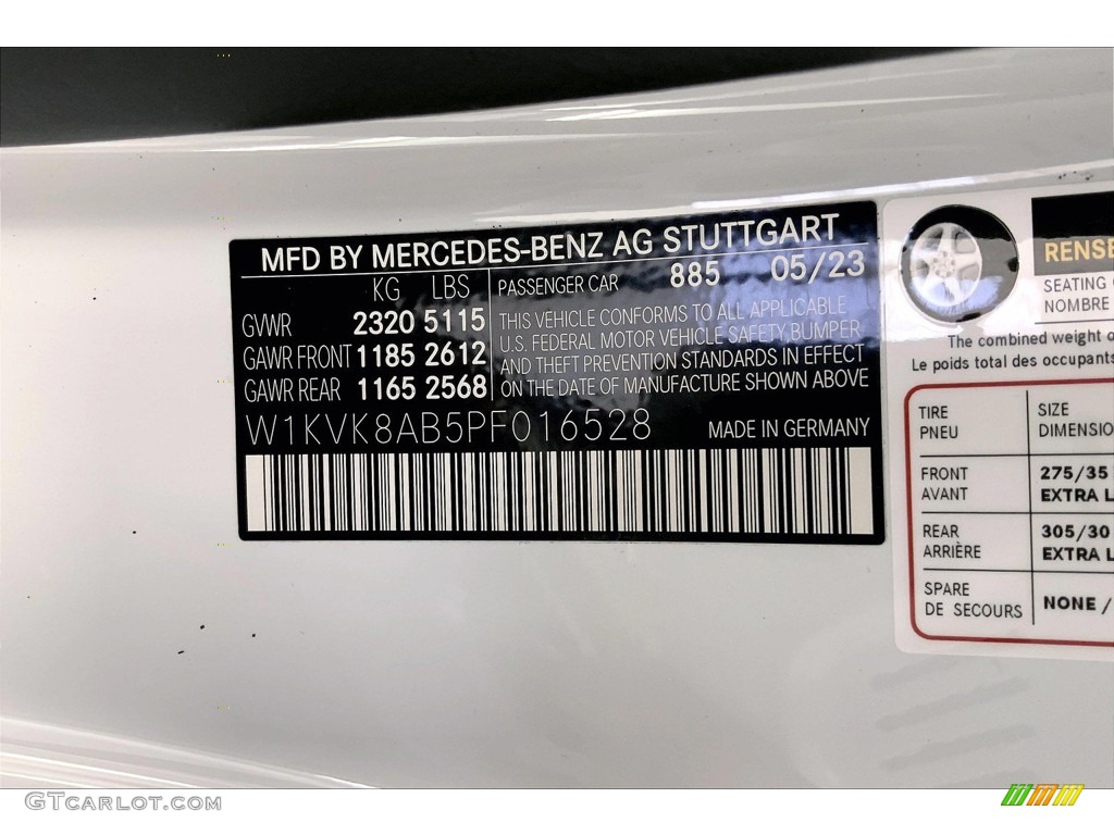 2023 SL Color Code 885 for Moonlight White Metallic Photo #146286629
