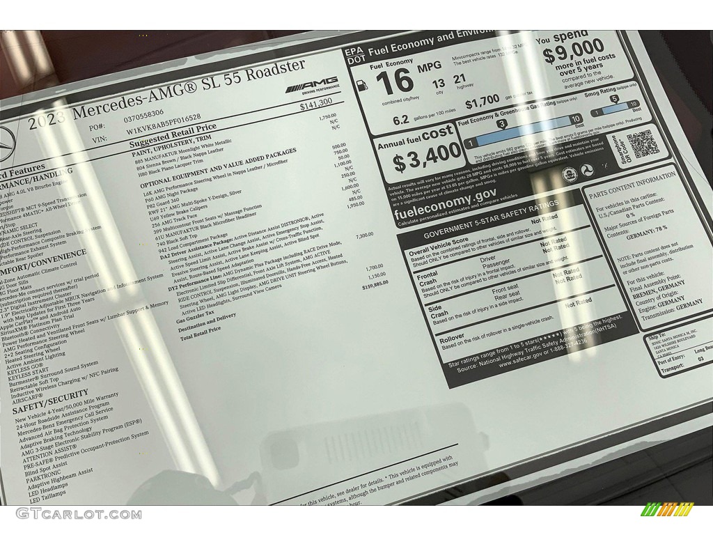 2023 Mercedes-Benz SL AMG 55 Roadster Window Sticker Photos